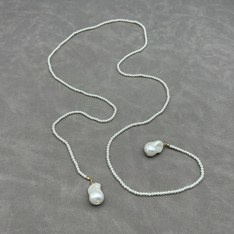 时尚超长珍珠绿尖晶串珠项链女长款毛衣链小众设计感气质颈链配饰详情10