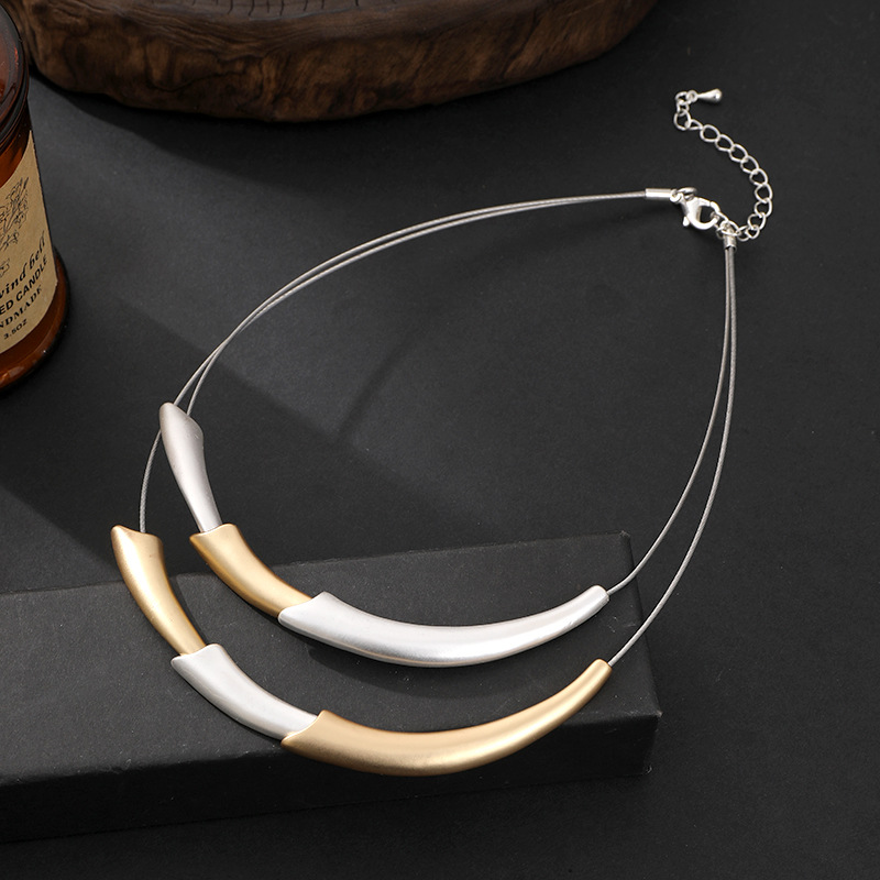 跨境亚马逊欧美饰品时尚简约短项链双层U形吊坠金属项圈女短项链详情12