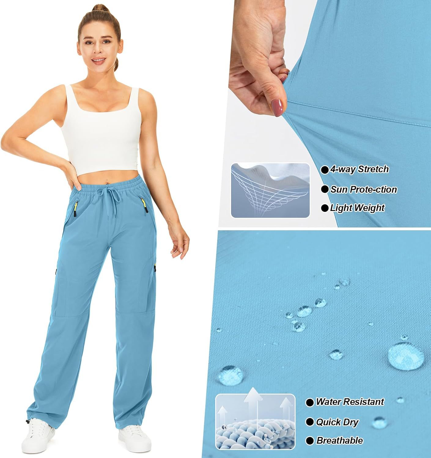 跨境亚马逊新款女士休闲运动舒适长裤拼接束脚松紧工装长裤详情17