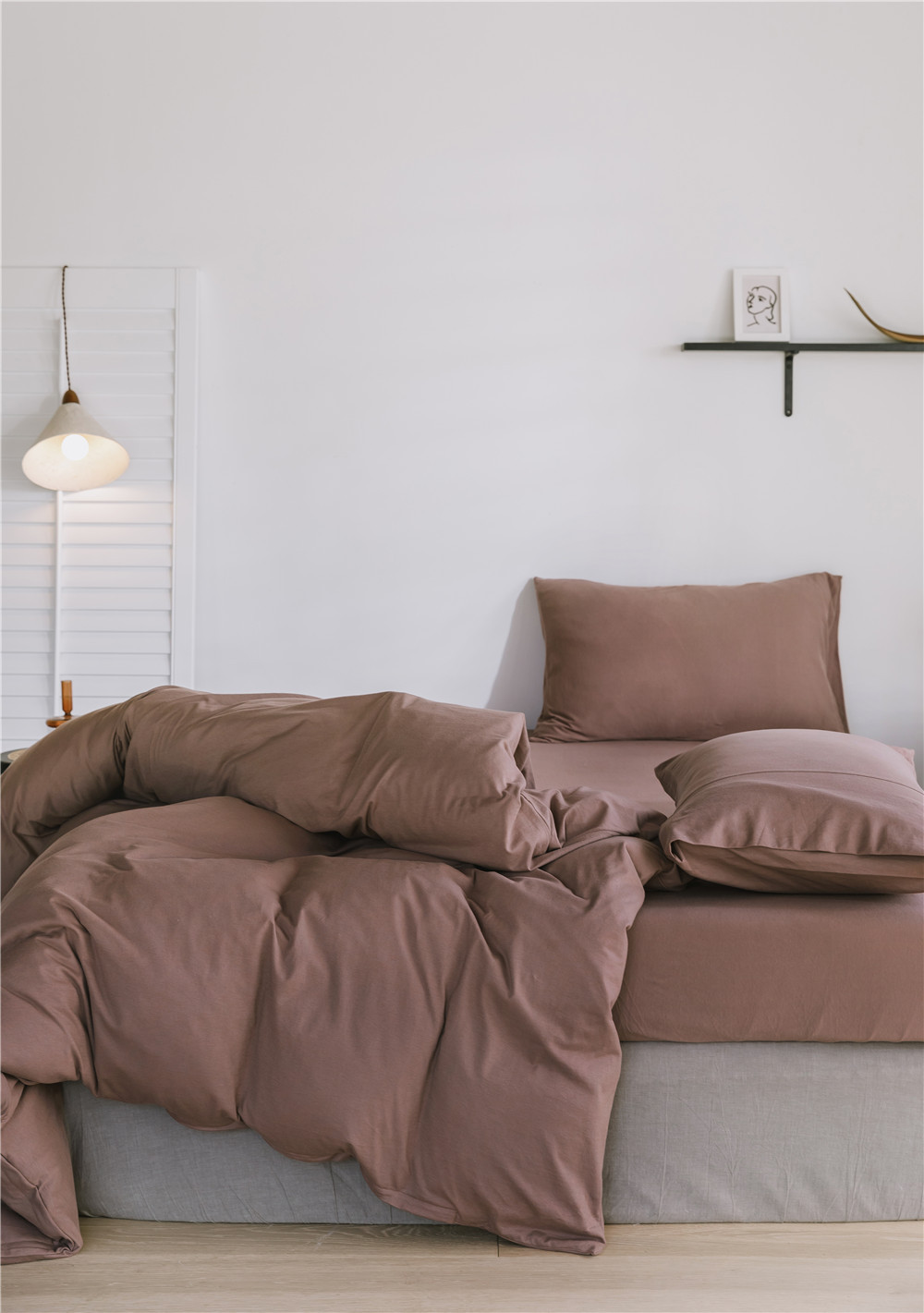 ins Japanese-style solid color all-cotton knitted cotton four-piece set, skin-friendly nude sleeping plain double-layer Indian cotton bed sheet pic 58