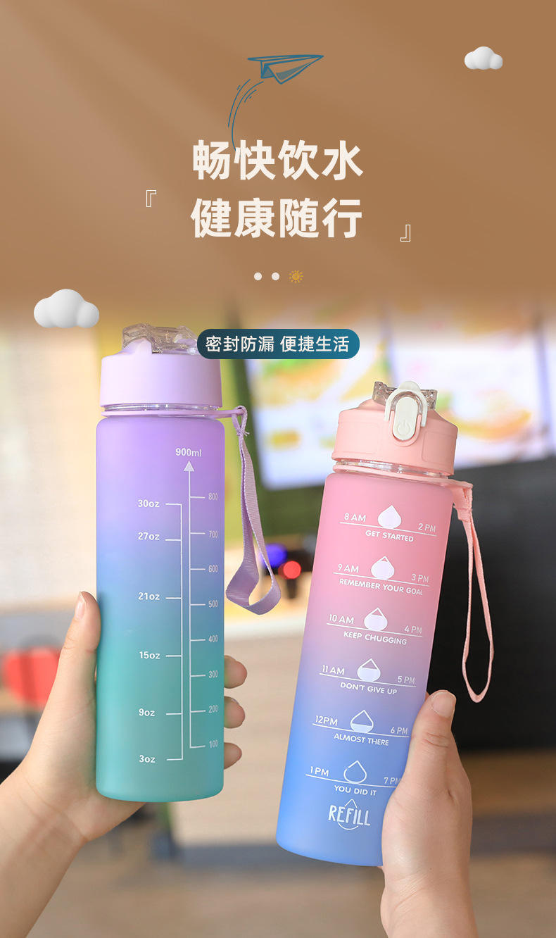 夏季大容量水杯户外运动杯子渐变色吸管杯便携塑料杯防漏耐摔水壶详情3