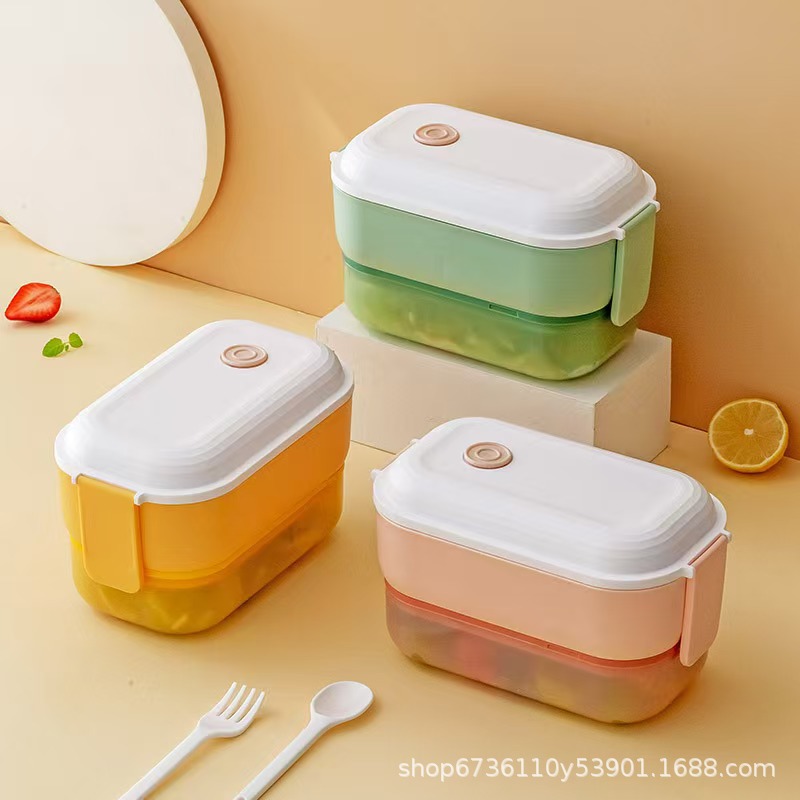 日式沙拉饭盒微波炉餐盒便携食品级塑料分隔便当盒带叉子密封保鲜详情6