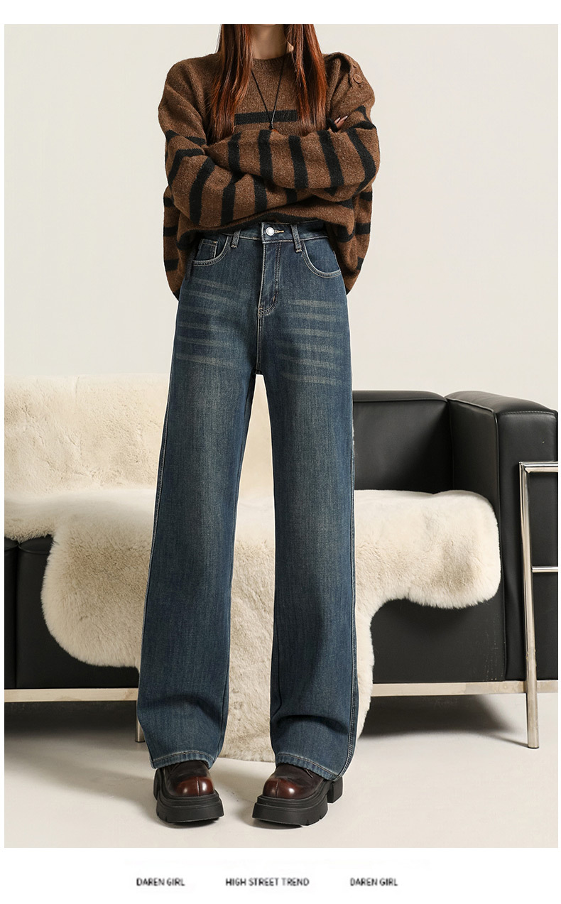 Fleece, warm, super soft, elastic, narrow, wide, straight, smooth, classic, versatile, loose, comfortable, thick denim autumn wear pic 18