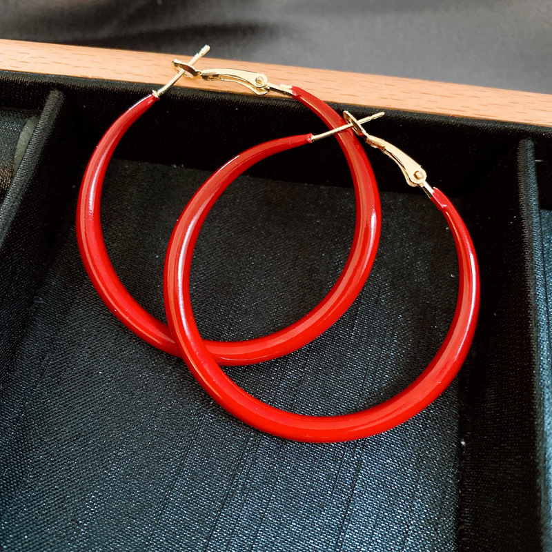 银针安可拉红色波点几何圆形耳圈耳环个性时尚耳圈港风复古耳饰女详情12