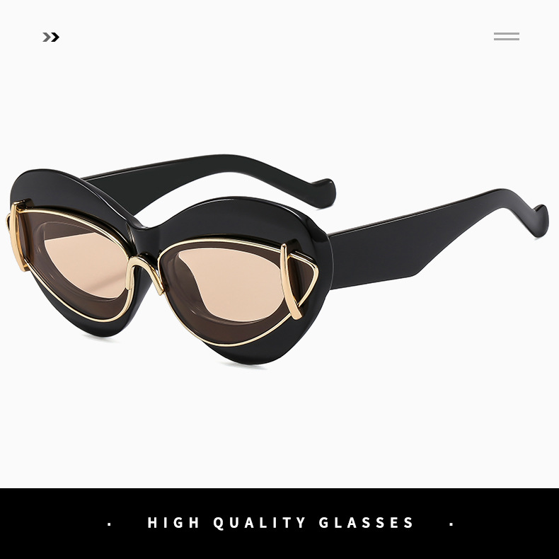 Cat-eye double-frame sunglasses for women, European and American fashion trends, hip-hop sunglasses, Instagram influencers, and exaggerated personality sunglasses pic 5