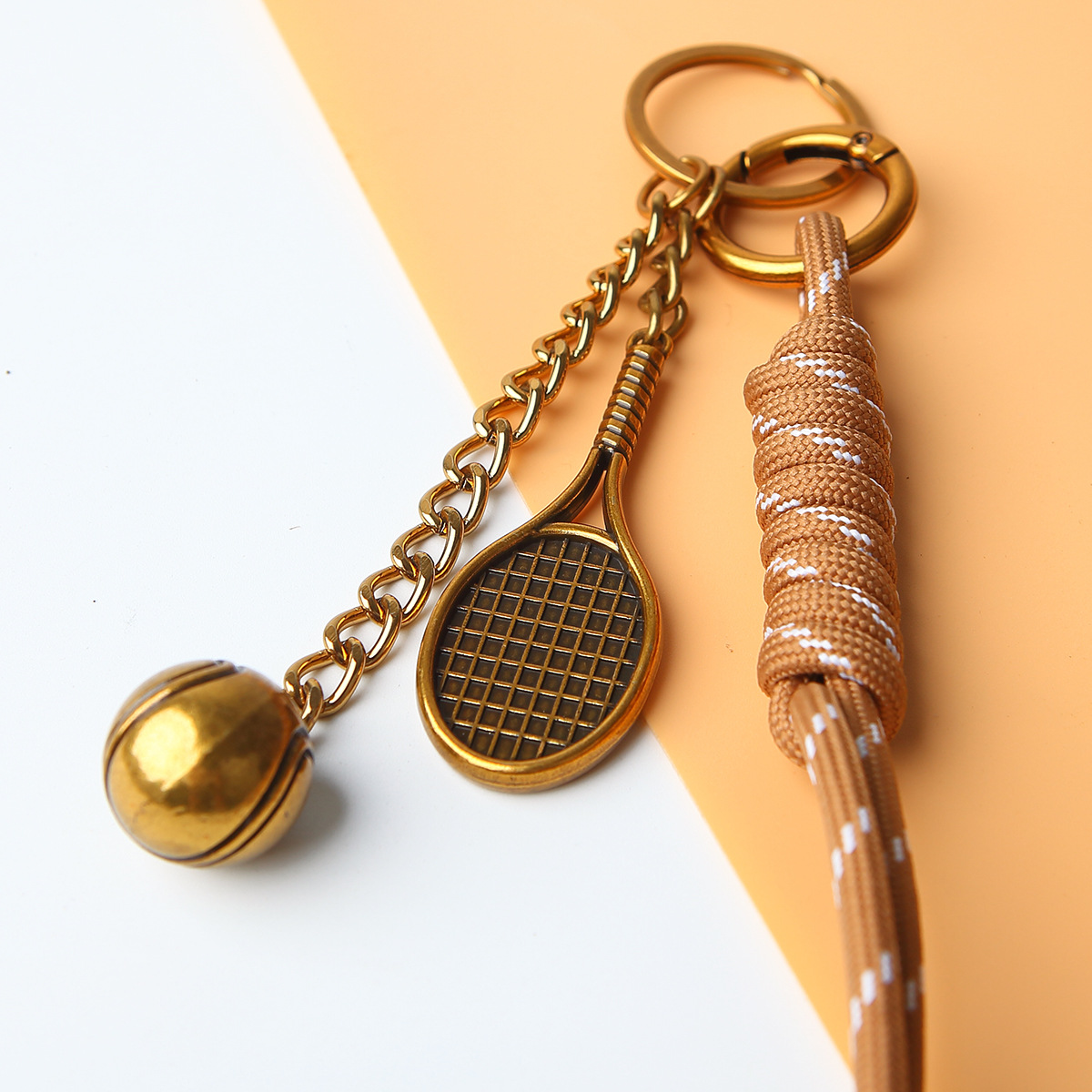 Cross-border bag pendants, accessories, cross-border keychains, retro gold tennis rackets, MIU-style woven ropes, DIY pic 5