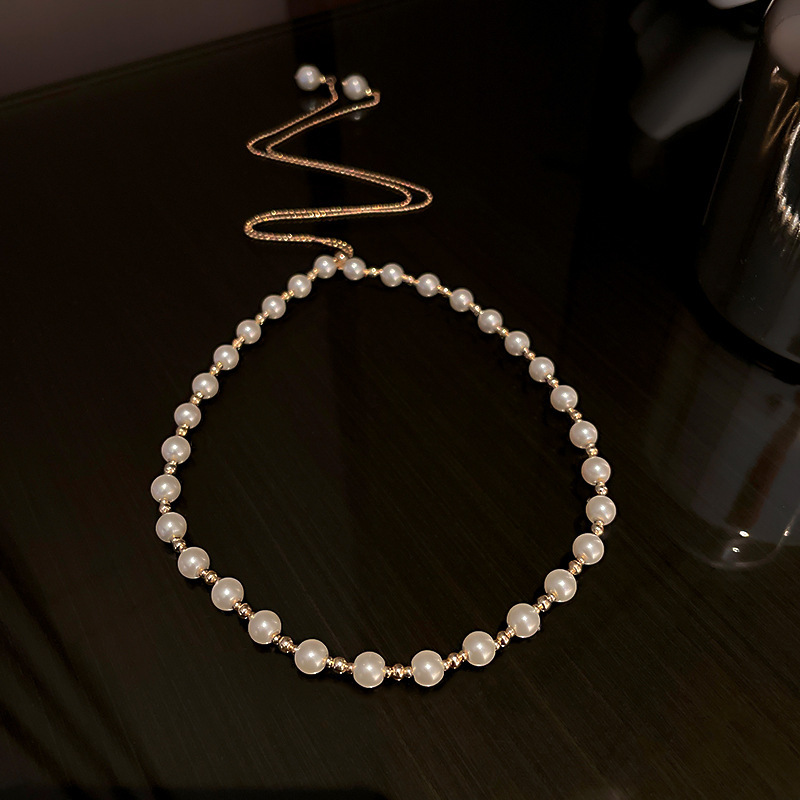 Irregular long pearl necklace, French light luxury style, sweater chain, niche simple and high-end necklace wholesale for women pic 6