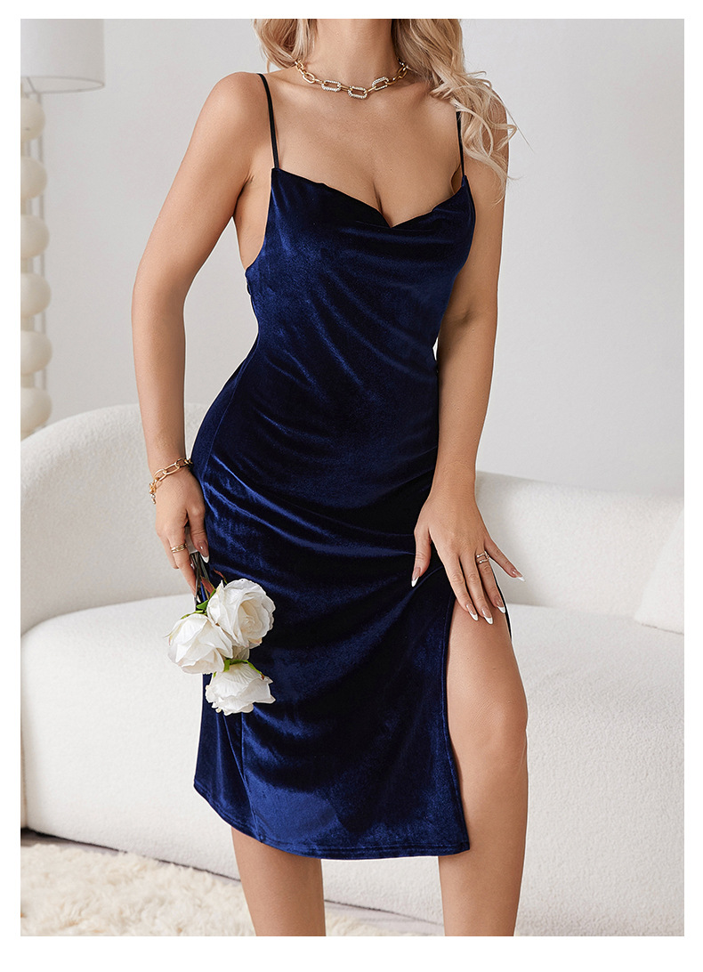 Feiyun European and American style sexy slit pure backless velvet sweet nightgown Simple outer robe Home set 651 pic 18