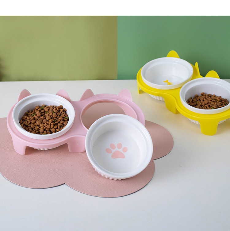 猫碗陶瓷猫食盆猫咪碗宠物碗斜口保护颈椎防打翻双碗喝水喂食一体详情13