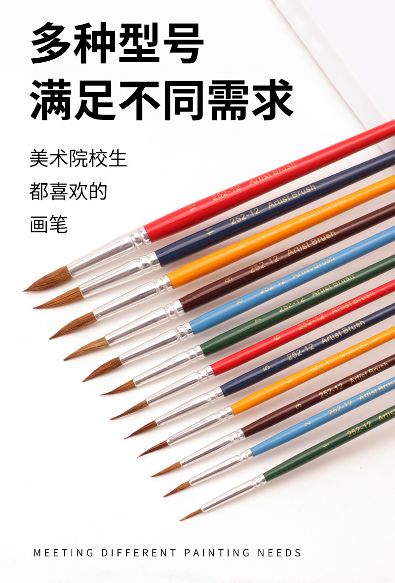 Cross-border 12 wool oil painting brushes, white wool acrylic brushes, art special painting outlining brushes, animal brushes pic 7