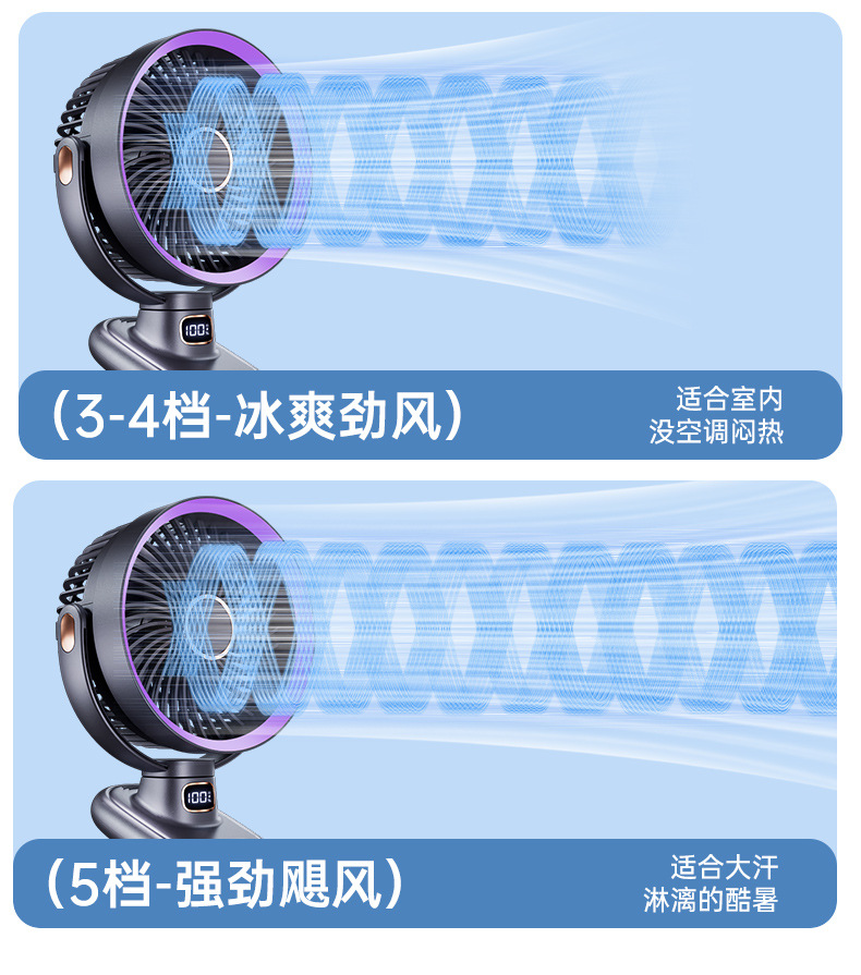 Cross-border new clip fan, night light lighting, mini charging, air circulation, brushless motor, wall-mounted desktop fan pic 13