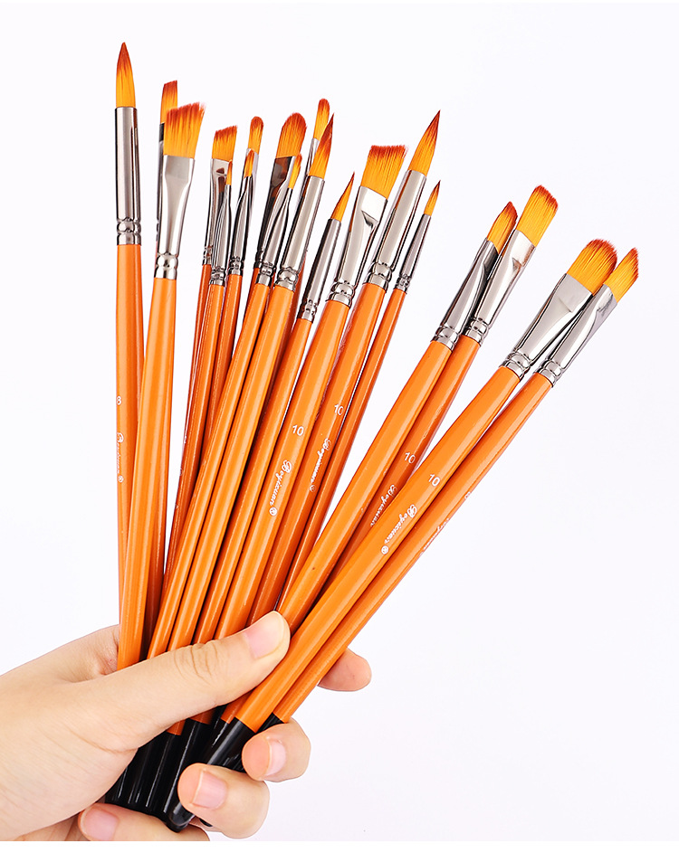 博艺宣五支装木质橙光数字油画笔学生尼龙绘画套装水粉丙烯油画笔详情25
