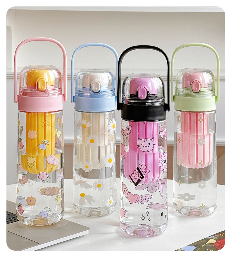 2025 New hand-held bouncing flower tea cup, student couple plastic water cup, portable tea and water separation cup for women going out pic 16