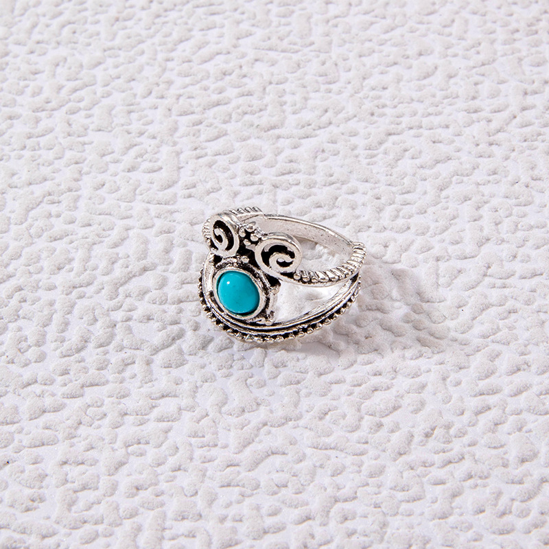 欧美跨境饰品 时尚复古绿松石戒指 个性民族风椭圆十字架几何指环详情5