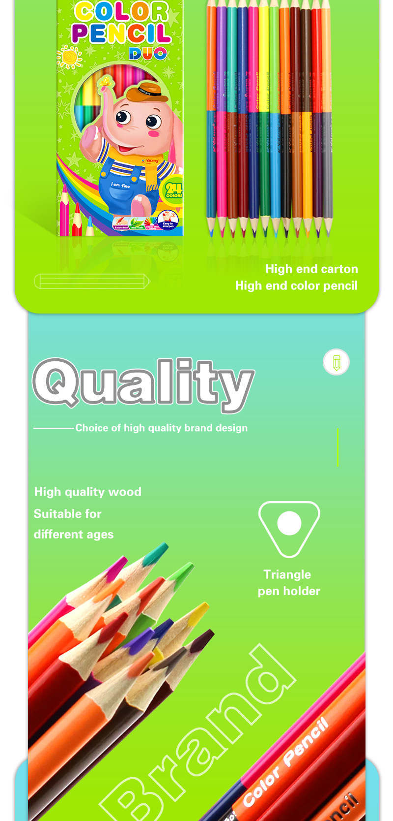 Hot-selling 12-color double-headed colored pencils, wooden triangular design, 24-color pencil set for art drawing pic 3