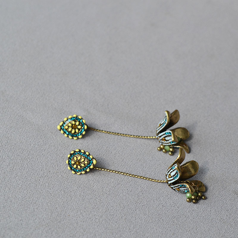 中餐厅姜研同款花朵流苏耳钉女复古轻奢优雅波西米亚小众耳环耳饰详情5