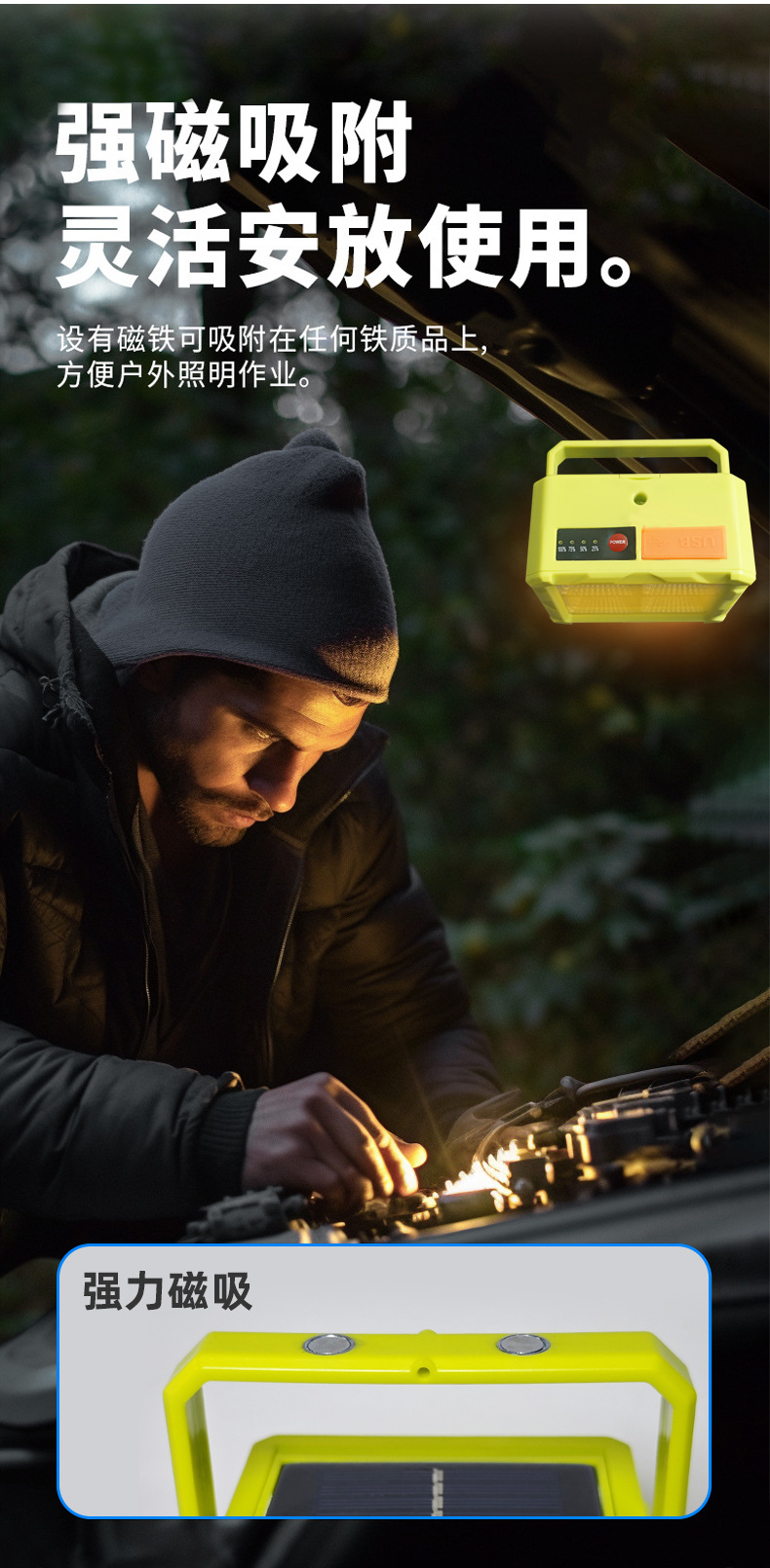 New LED mini floodlight, solar portable lamp, USB charging, outdoor camping and stall emergency lighting pic 11