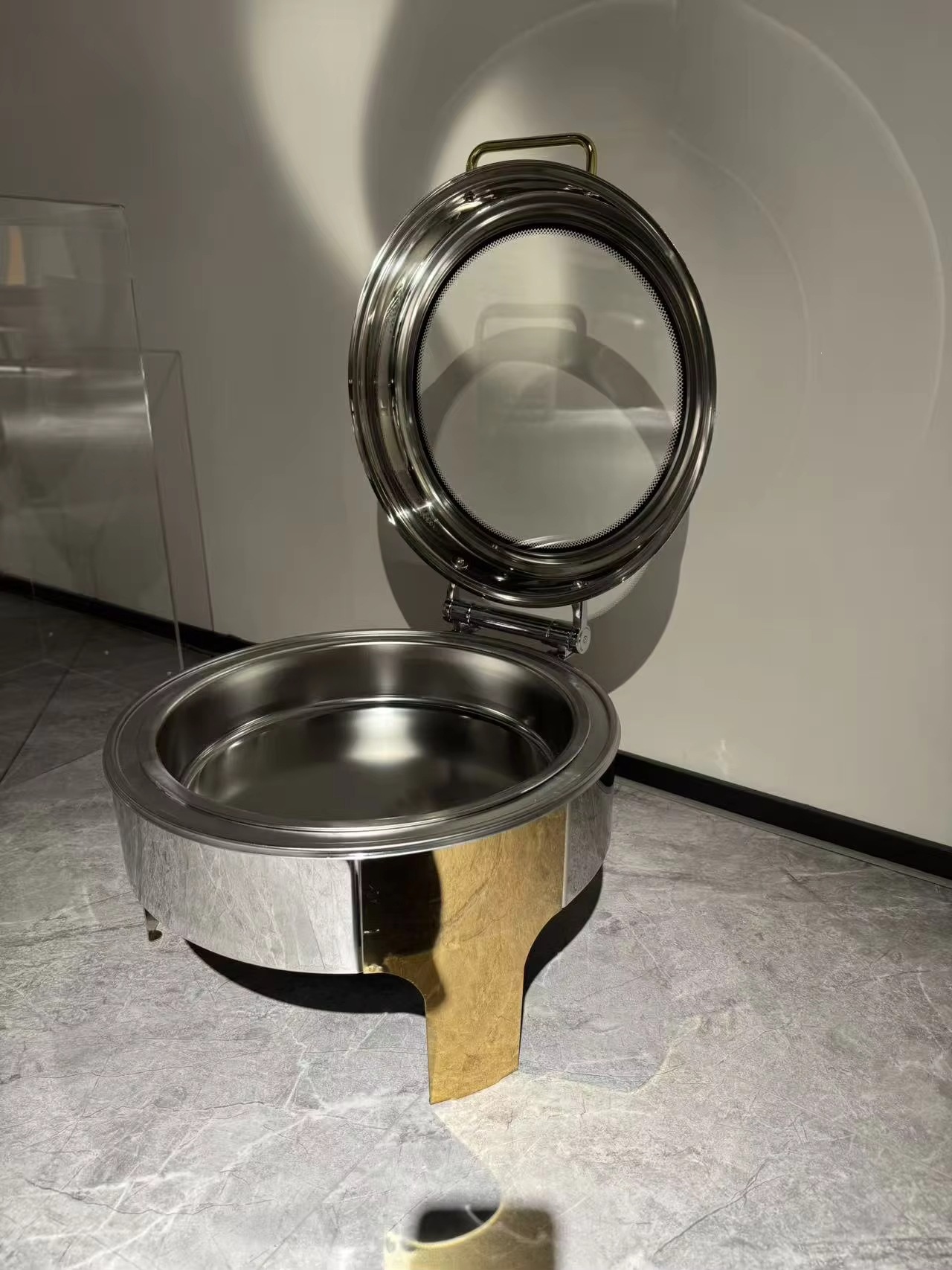 High-quality 6L round hot pot buffet server, electric heating, visual glass cover, stainless steel commercial hotel pic 3