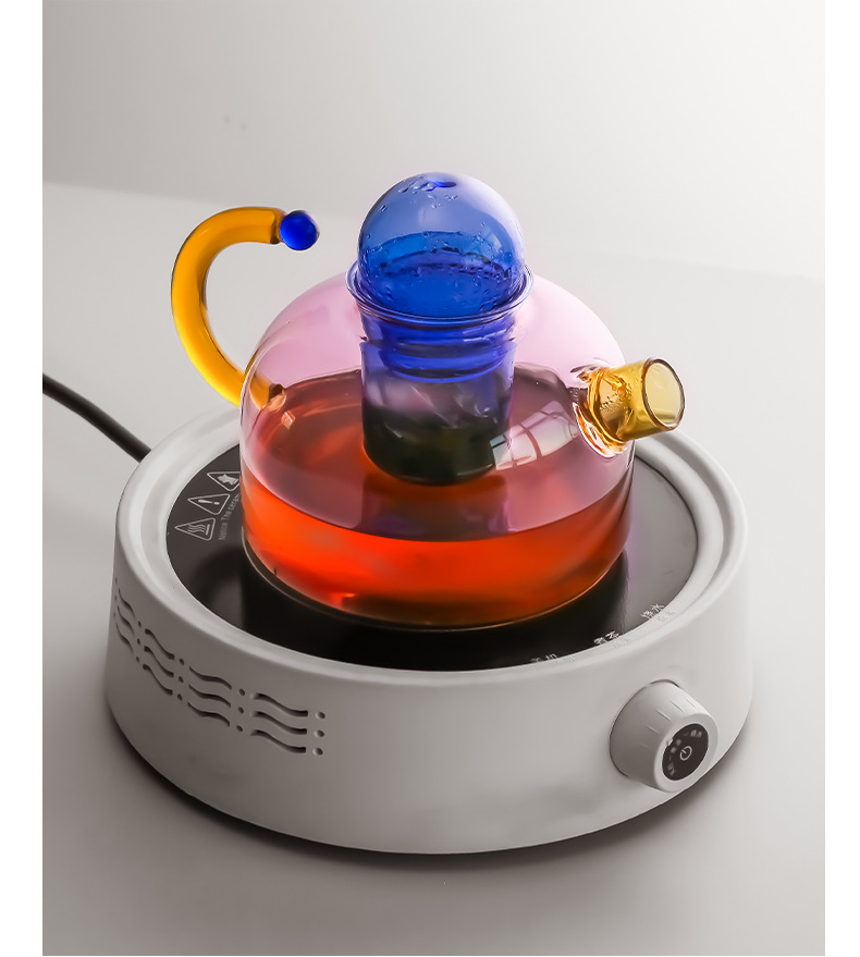 Creative high-temperature resistant glass tea water separation and filtration small brewing teapot, household electric ceramic stove, tea flower brewing teapot around the stove pic 7