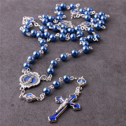 Cross-border Cross Necklace, retro royal blue alloy cross pendant Rosary Beads necklace pic 4