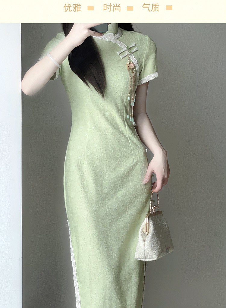 Tingyueling Cheongsam 2024 New Improved Version Spring/Summer Youthful Green dress with Chinese style New Chinese style pic 12