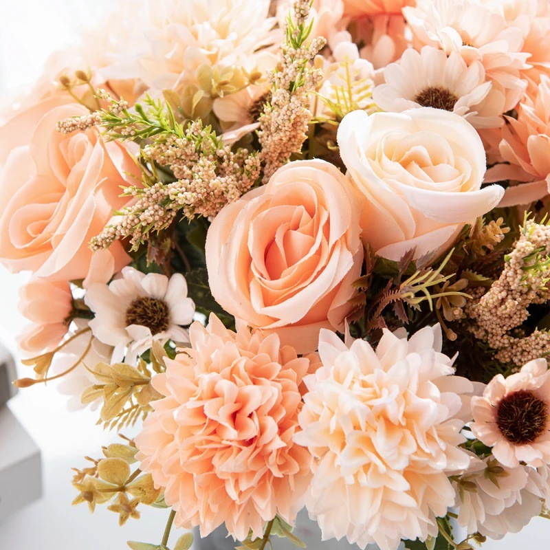 欧式田园装饰手捧玫瑰花仿真花花束客厅茶几家居餐桌花艺摆件批发详情1