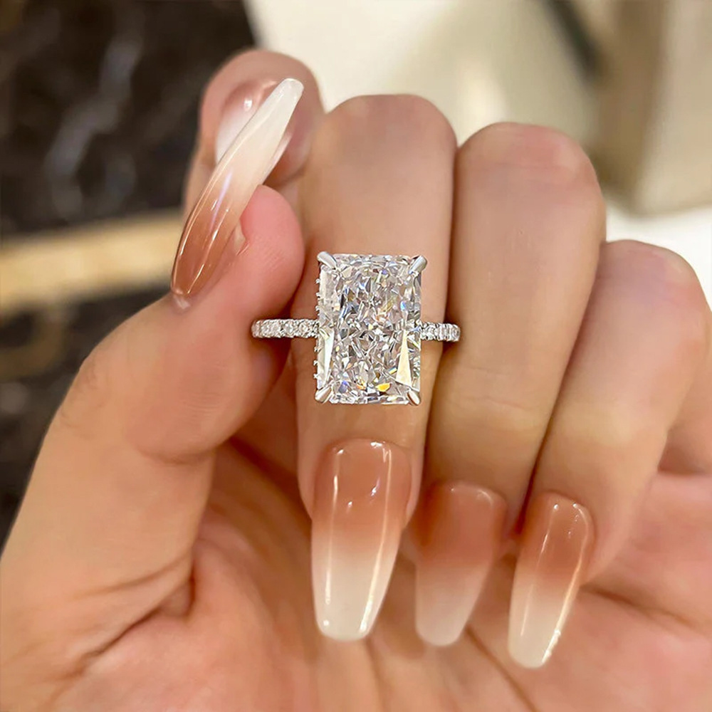 s925 sterling Silver Super Flash Ice Flower Cut Zircon ring set, high-quality cross-border luxury ins ring set from Europe and America pic 6