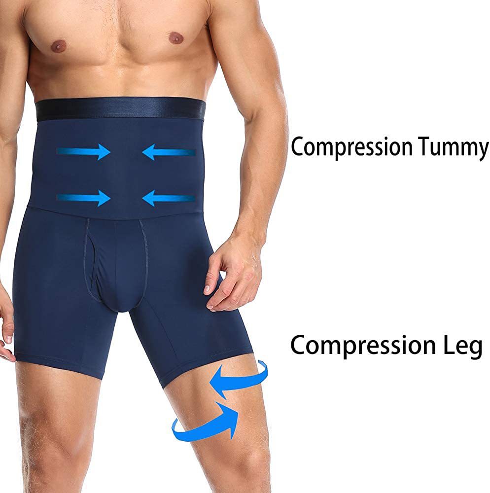 跨境欧美新款热销男士收腹束身提臀高腰运动五分点胶双层束腰裤详情11