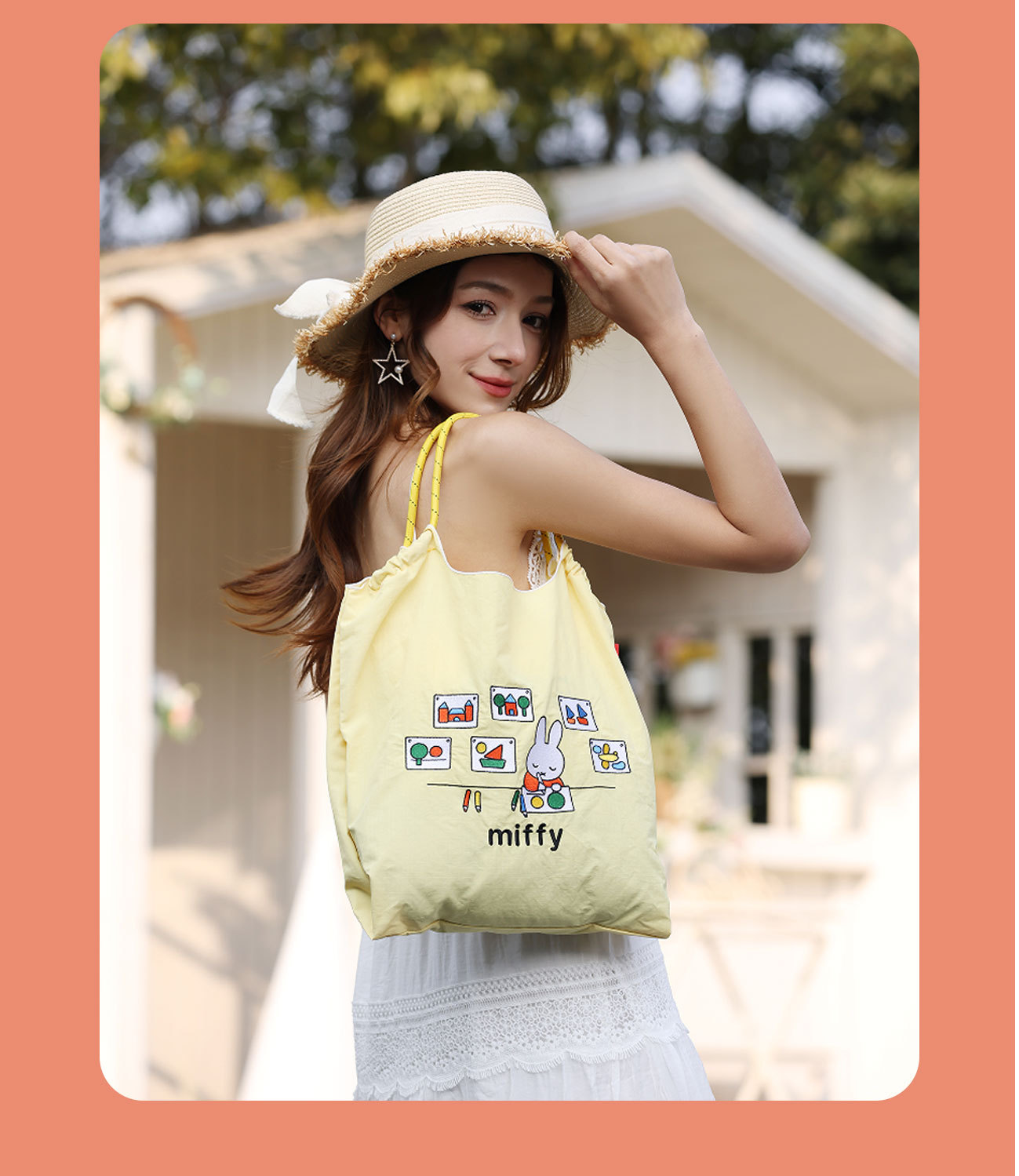 【 Official Authorization 】 Miffy embroidered Canvas Bag, Cute cartoon handbag for girls, versatile student handbag, single-shoulder crossbody bag pic 8
