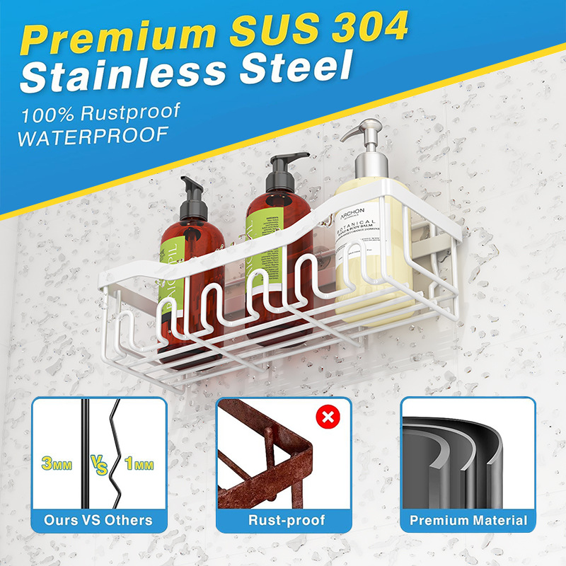 亚马逊新款浴室置物架卫生间收纳架免打孔墙上壁挂洗漱用品置物架详情5