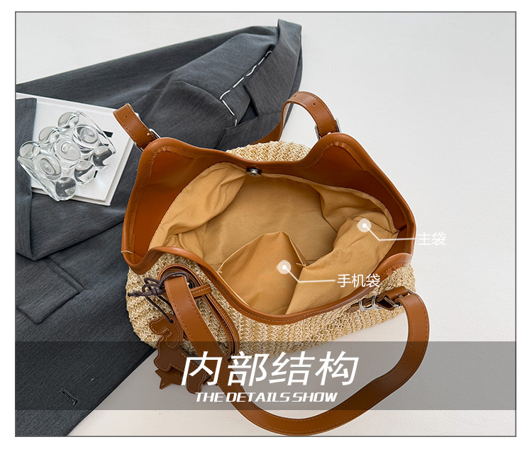 Large-capacity tote bag for women, 2025 new style hand-woven straw bag, commuting, seaside vacation, beach single-shoulder bag, national trend bag pic 11
