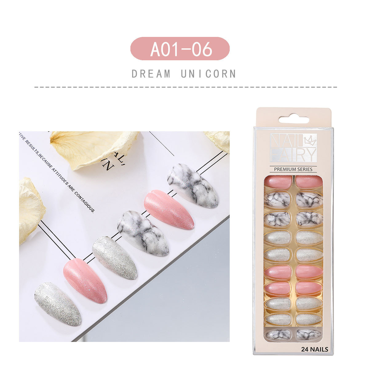 New foreign trade products: Teardrop nail detachable wearable nail art pieces, 24-piece sharp nail art patches, false nails, starry sky nail art pic 5