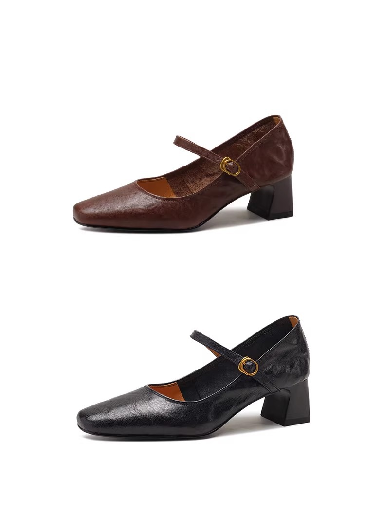 软羊皮黑色高跟鞋2025春秋新款法式复古粗跟一字带玛丽珍鞋女单鞋详情33
