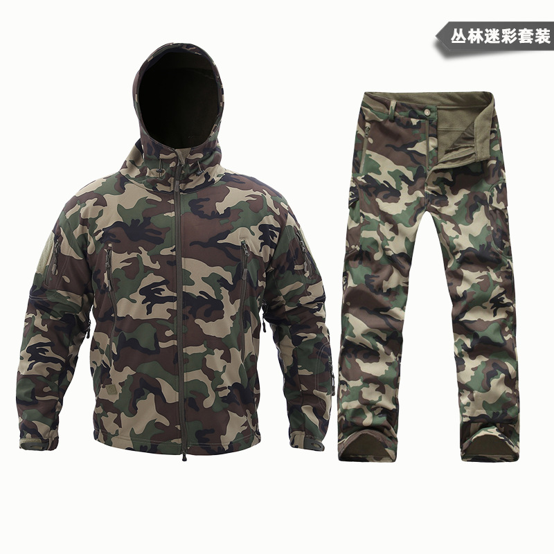 Yitu Tactical Sports Shark Skin Waterproof Soft Shell Down Jacket and Pants Alpha Green Warm Fleece Camouflage Down Jacket Set pic 20
