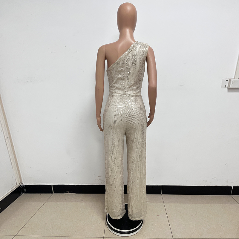 新中式无袖连体衣独立站夏季单肩亮片连体裤女批发详情17