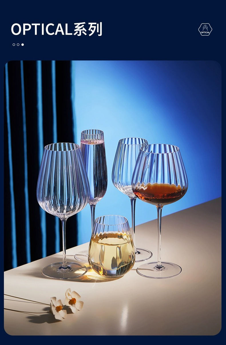 Handcrafted luxurious prism wine glass, crystal glass, Bordeaux Poly aroma wine glass, European vertical striped highball glass pic 37