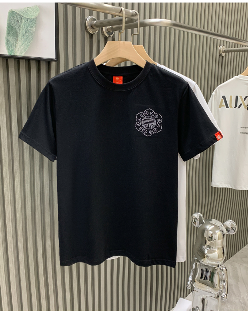 The new short-sleeved T-shirt for men in the summer of 2024 for the European station of the streetwear brand, featuring heavy industry Qilin embroidery, is a half-sleeved shirt for young people pic 4