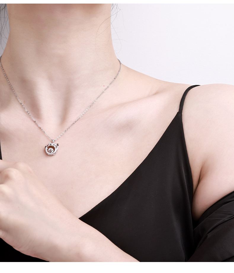 Zhuoheng Select S925 sterling Silver Beating Heart Maneki Neko Necklace, Moissanite Dynamic Necklace for Women, Totoro Collarbone Chain Necklace pic 5