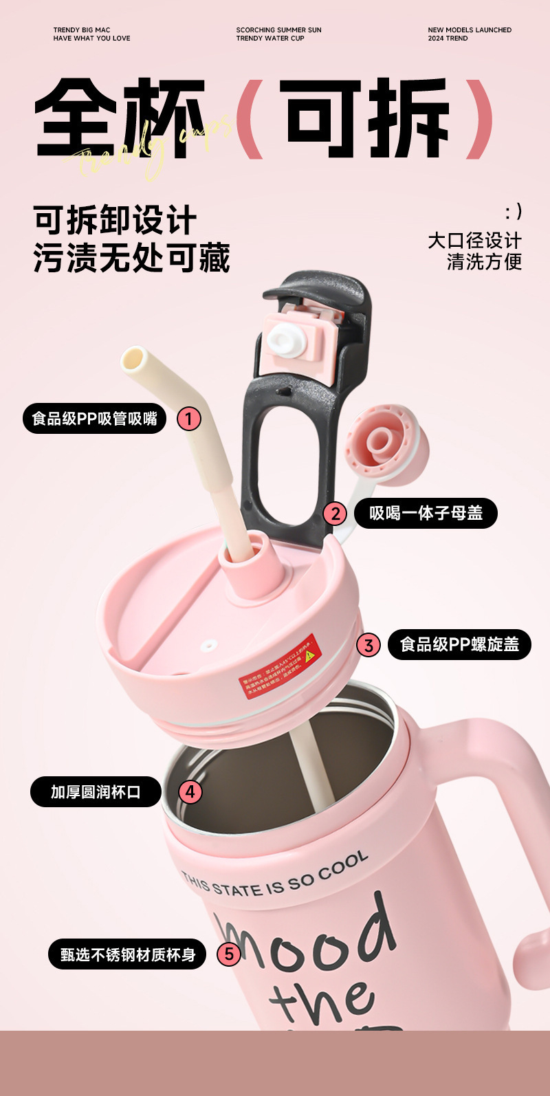 Giant insulated cup, high appearance level, large-capacity water cup for male and female students, cold and heat preservation cup, handle ice king pic 4