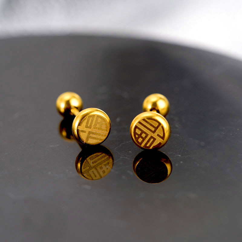 2022新款钛钢福字耳钉精致小巧螺丝拧扣耳骨钉不掉色百搭简约耳饰详情25