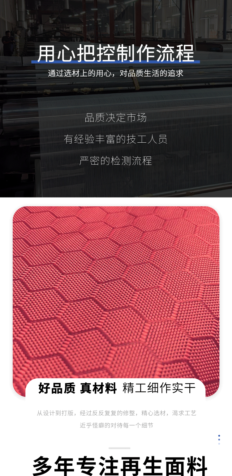 RPET再生防水PU420D涤纶足球格蜂巢格子提花牛津布箱包背包面料详情1