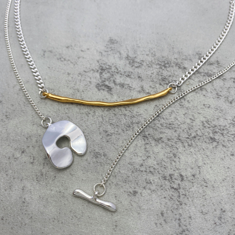 日系小众设计松本惠奈联名款金银拼色OT扣项链双层两用毛衣链女详情11