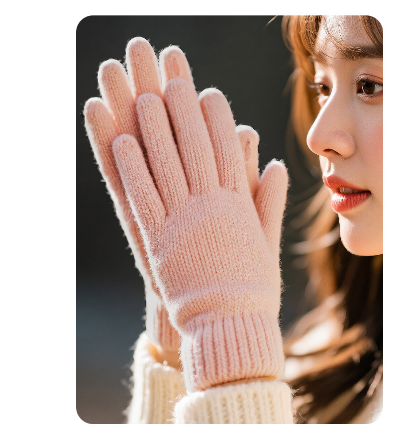 手套女士秋冬季针织防寒保暖骑行骑车加厚触摸屏学生五指露指手套详情12