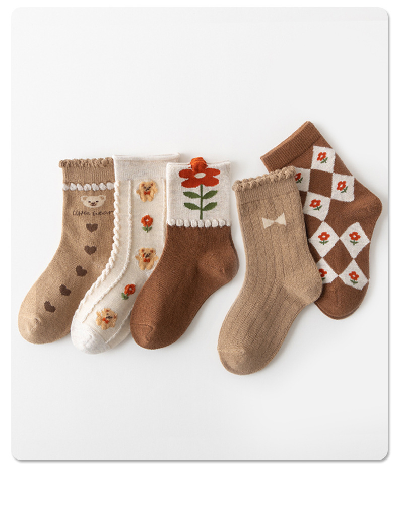 春秋季新款儿童袜子棉质男女童袜子中筒柔软亲肤卡通小熊童袜批发详情25