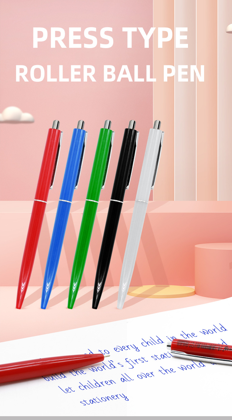 Yalong Cross-border best-selling colored pen barrel 0.7mm press medium oil pen ballpoint pen with blue ink pic 2