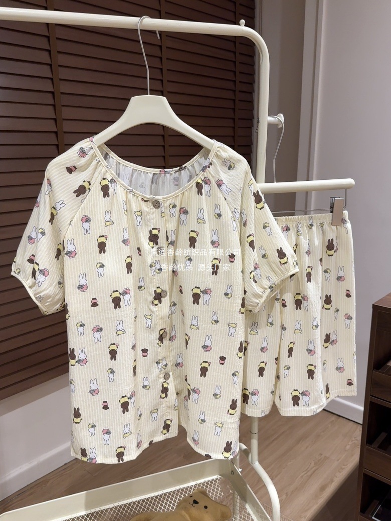 香龄家纺 带胸垫云朵棉短袖短裤睡衣女套装加大码220斤家居服详情12