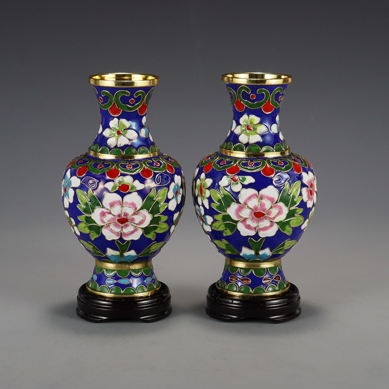 Beijing Jingtai Blue Vase Gift, cloisonne enamel filigree, silver blue background, flowers blooming, prosperity, Zhou ware, Lei Vase pic 3
