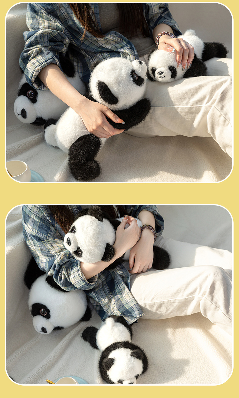 爆款熊猫玩偶公仔抱枕毛绒玩具带颗粒跨境仿真趴趴熊可爱花花熊猫详情20