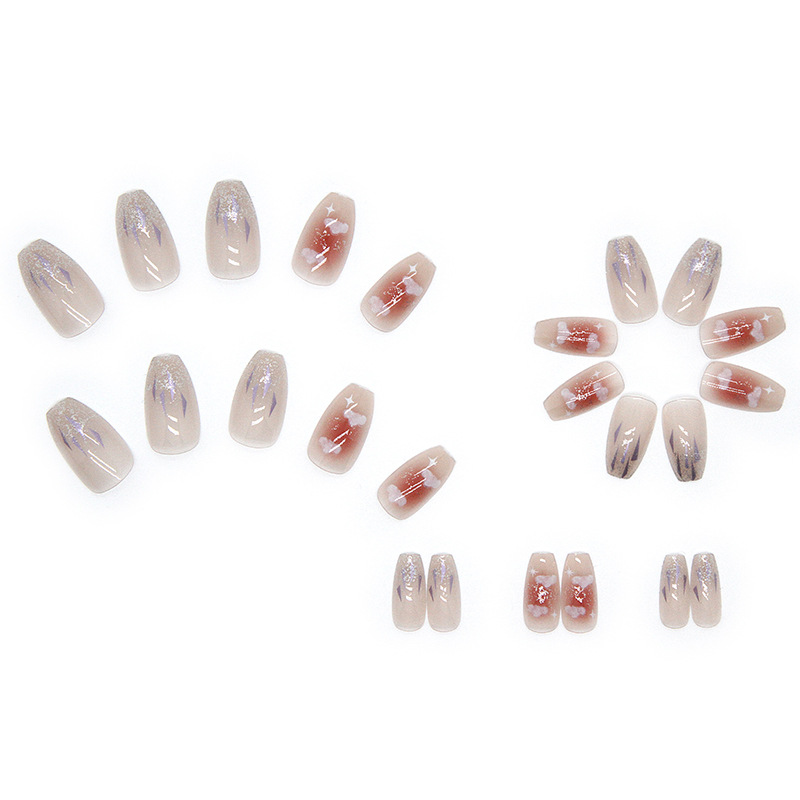 Wearable nail stickers, ballet nails, ice-transparent, shiny cloud nail plates, artificial nails, detachable finished nail pic 39