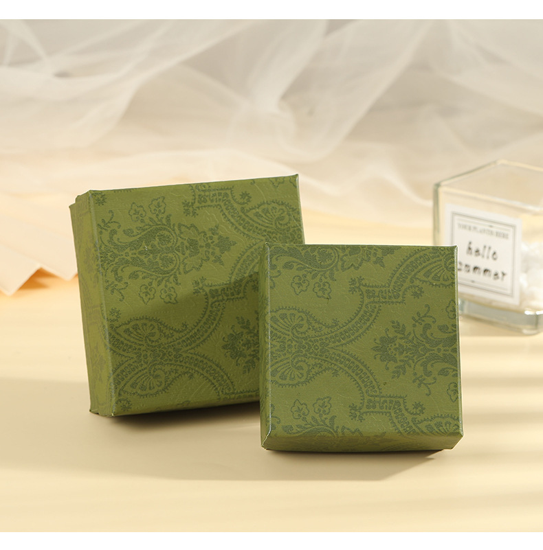 Ancient-style jewelry box, top and bottom cover ring box, classic packaging box, stud necklace box, enamel green jewelry box, gift bag pic 9